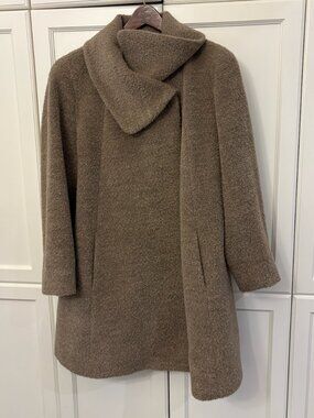 Cinzia Rocca Icons Italian Wool Alpaca Sculptural Collar Coat Taupe US 12